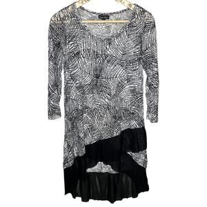 Dor Dor Couture Black & White Tunic Top Dress Sheer See Through Small